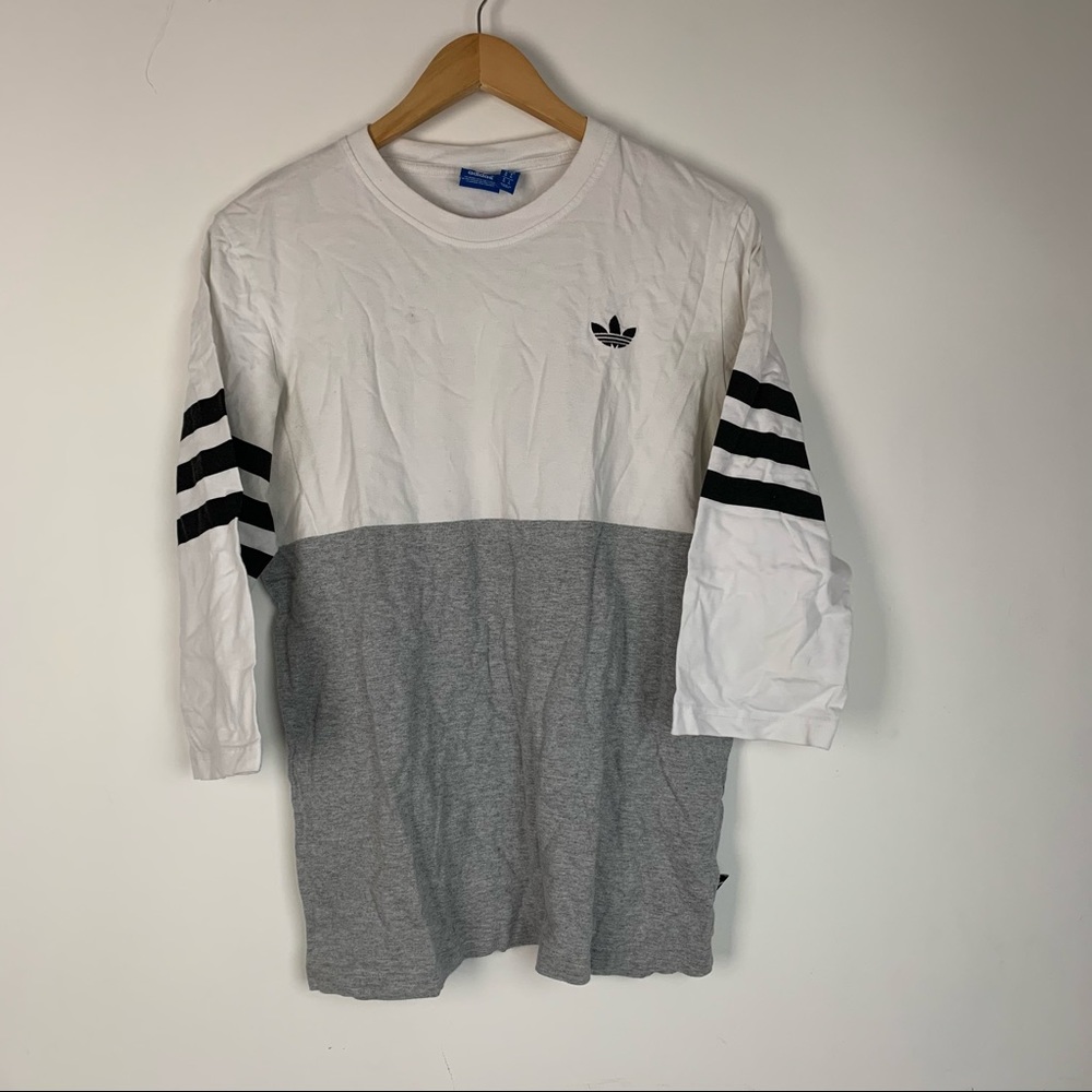 adidas White and Gray Long Sleeve Tee